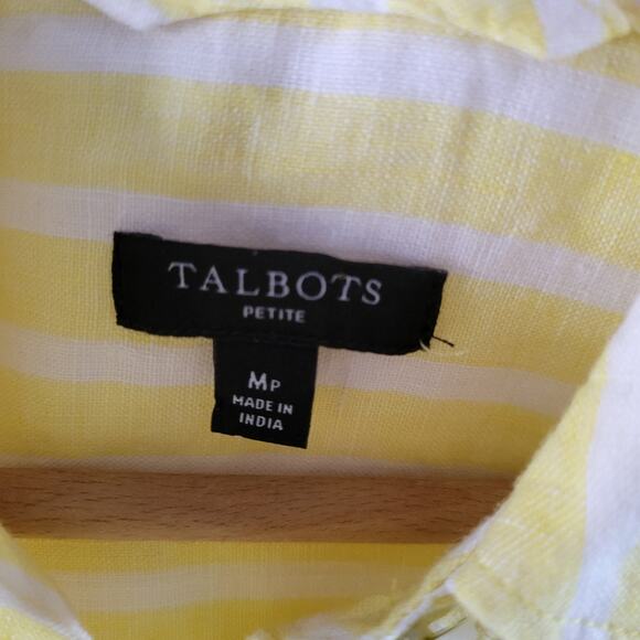 Talbots Yellow Striped Tie Hem Button Front Top Size Medium Petite MP - Picture 5 of 7